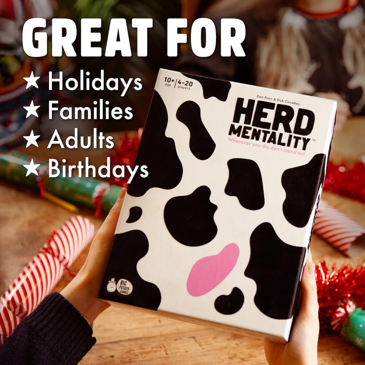 Herd Mentality: Udderly Funny Family Board Game | Easy & Fun for Big Groups of 4-20 Players | Includes 20 Extra Exclusive Questions