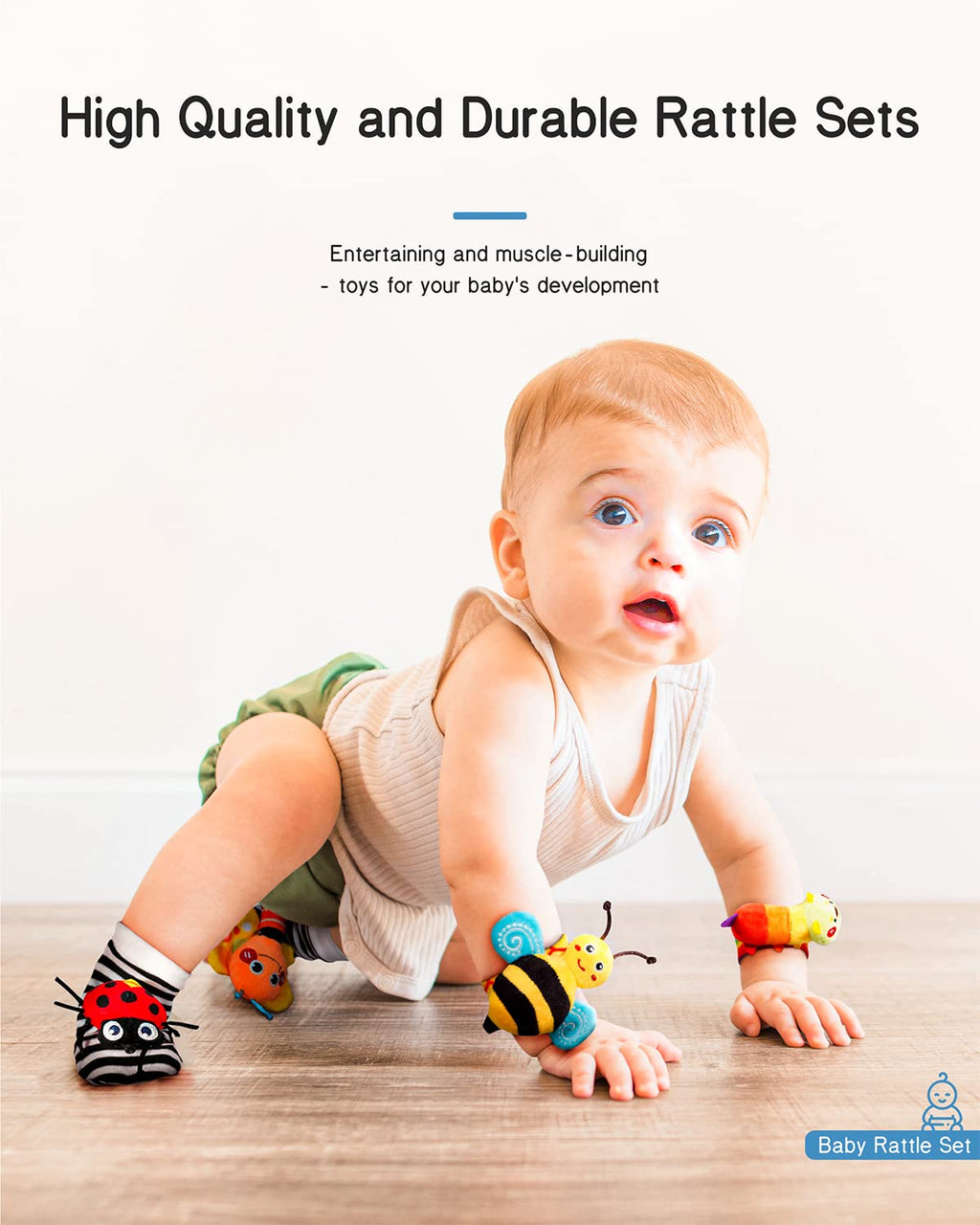 Baby Wrist Rattle Socks and Foot Finder Set, Perfect Baby Toys for 0-12 Months Newborn Boys and Girls as Shower Gifts, Garden Bug Series