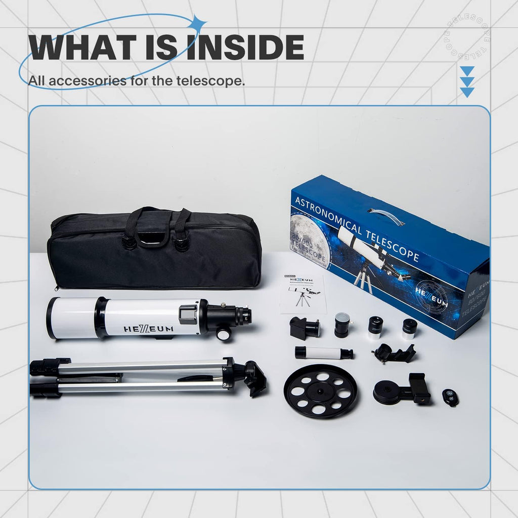 Telescope 80Mm Aperture 600Mm - Astronomical Portable Refracting Telescope Fully Multi-Coated High Transmission Coatings AZ Mount with Tripod Phone Adapter, Wireless Control, Carrying Bag. Easy Set Up