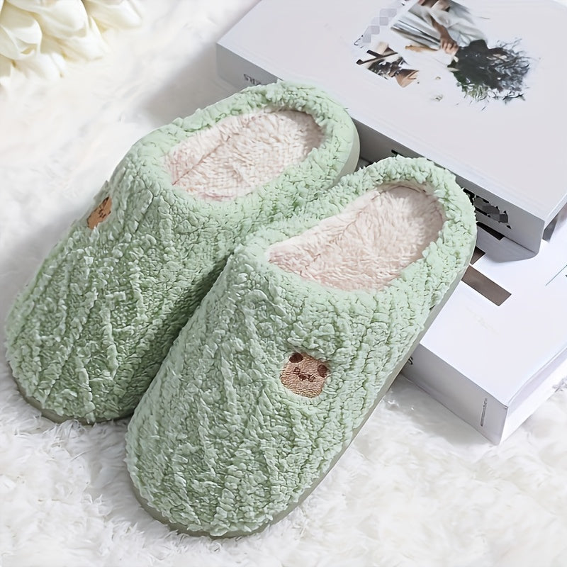 Cozy Winter Teddy Bear Slippers – Unisex Plush House Shoes
