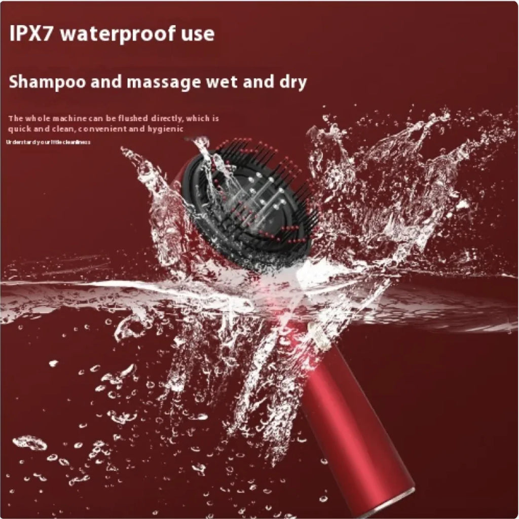 Electric Scalp Massager Comb with Serum/Oil Applicator – Red Light + Microcurrent Support, 8-Nozzle Even Dispersion, 72 Silicone Tips, IPX7 Head, USB-C, For Fuller-Looking Hair & Scalp Care