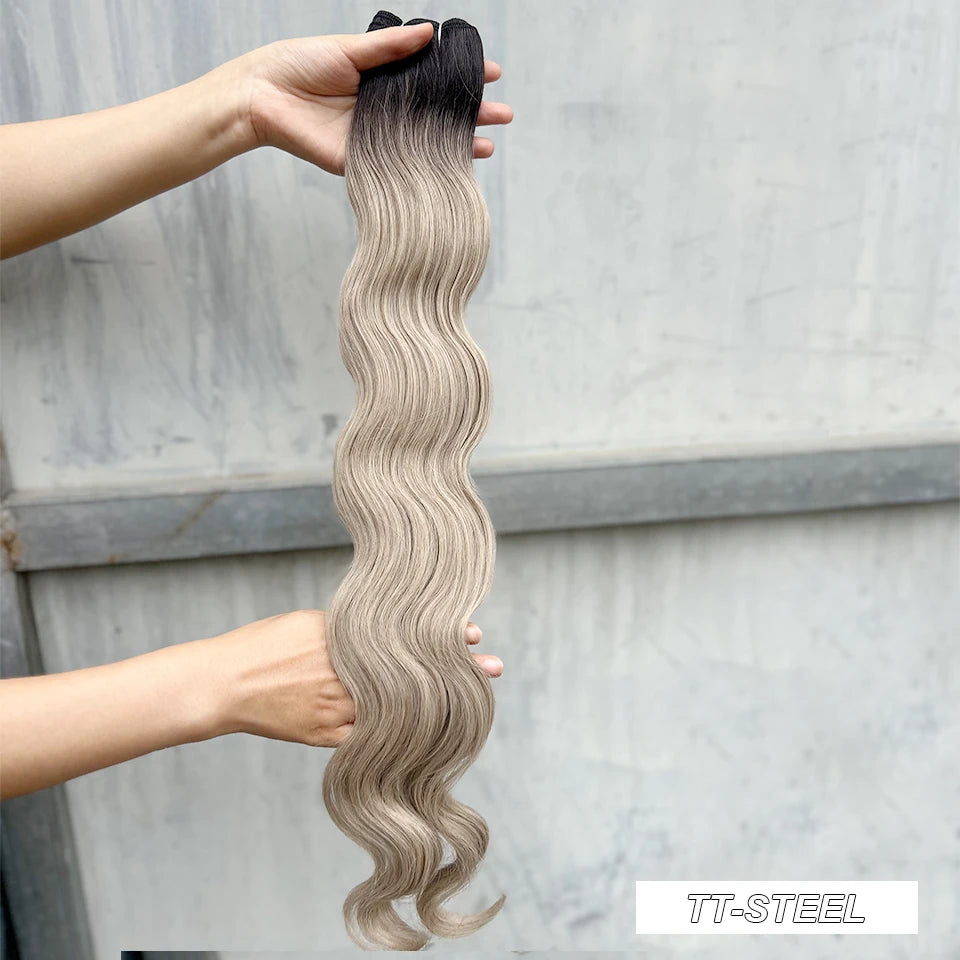Magicae 200g/Pc Chocolate Ombre Brown Orange Blond 27/613 Grey High Temperature Synthetic Hair Extension 30Inch Body Wave Bundle