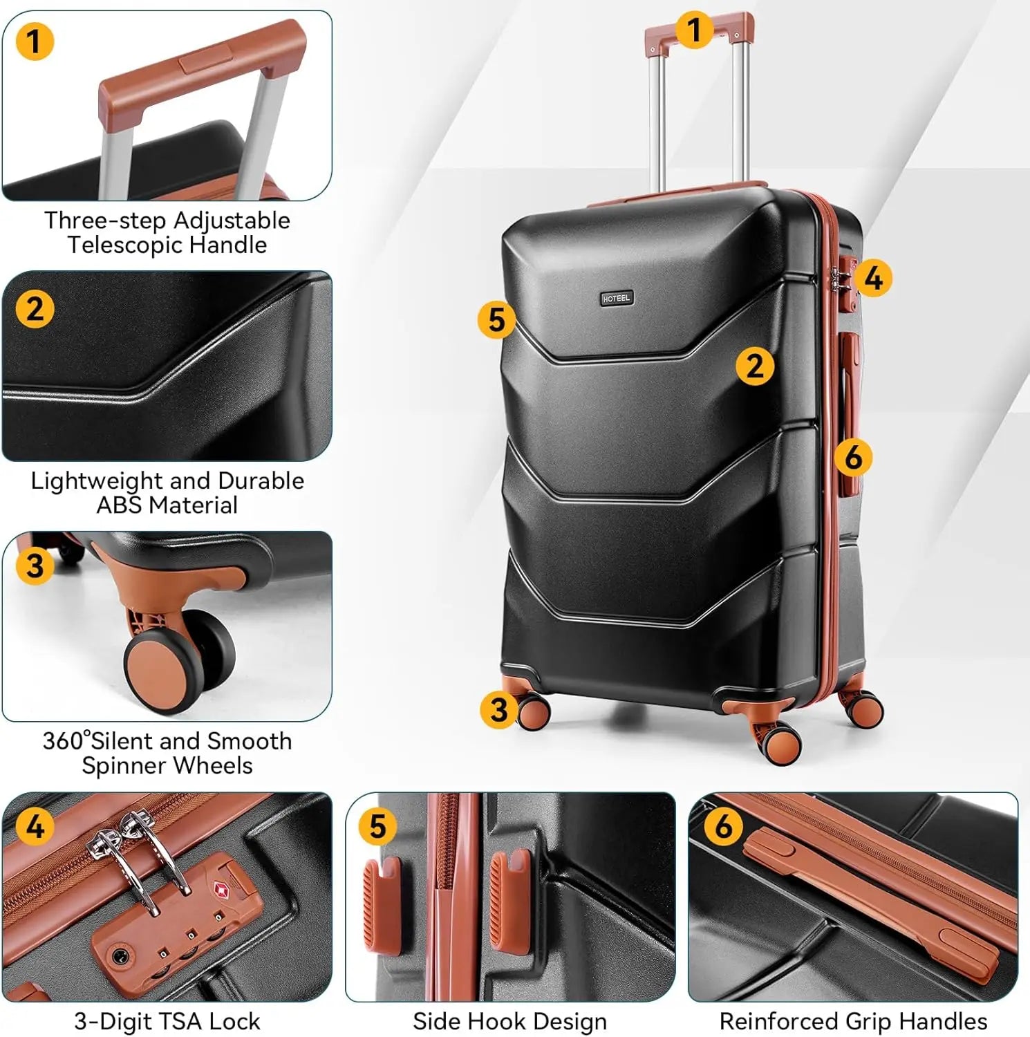 3 Piece Luggage Set ABS Hardshell Suitcase With Spinner Wheels TSA Lock Travel Carry On Luggages For Business 20/24/28 Inch