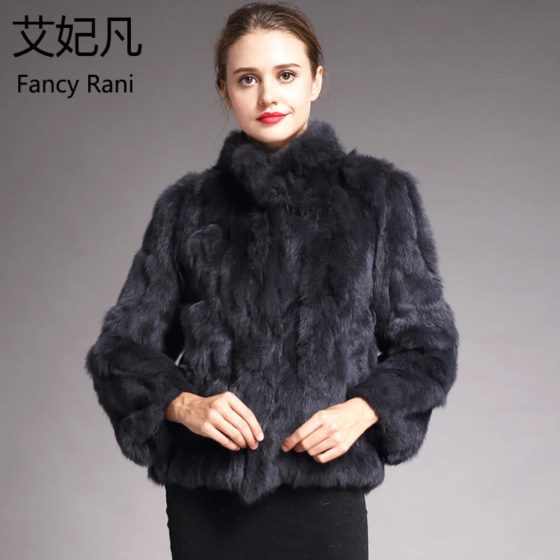 Natural Rabbit Fur Coat Women Winter Jacket Real Leather And Fur Bolero Women's Clothing Female Outerwears With 2025 Black Cold