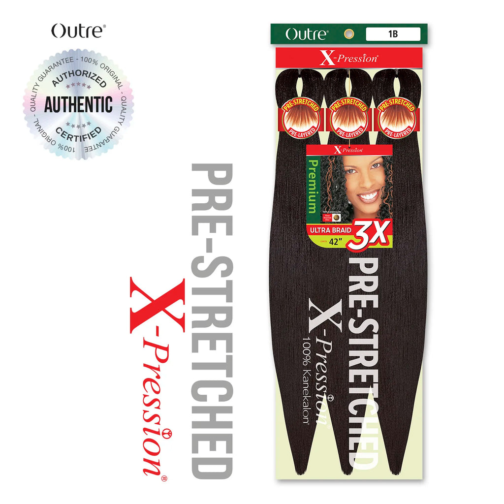 Outre X-Pression Kanekalon 3X Pre-Stretched Braid — 42" Ultra-Light, Long-Lastin