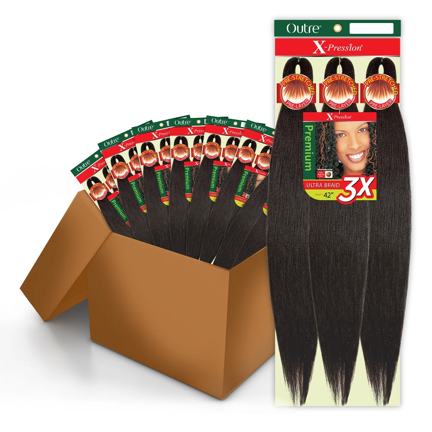 Outre X-Pression Kanekalon 3X Pre-Stretched Braid — 42" Ultra-Light, Long-Lastin