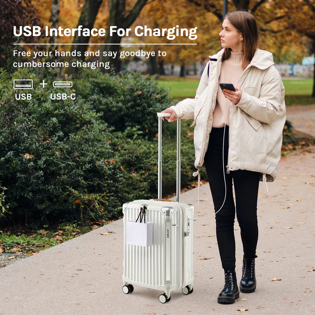 Joyway Luggage Sets 3 Piece, Expandable Suitcase with Smart Cup Holder and USB Port, Hardside Carry On Checked with TSA Lock