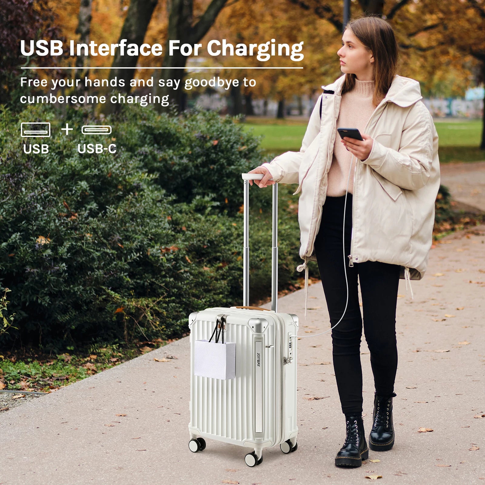 Joyway Luggage Sets 3 Piece, Expandable Suitcase with Smart Cup Holder and USB Port, Hardside Carry On Checked with TSA Lock