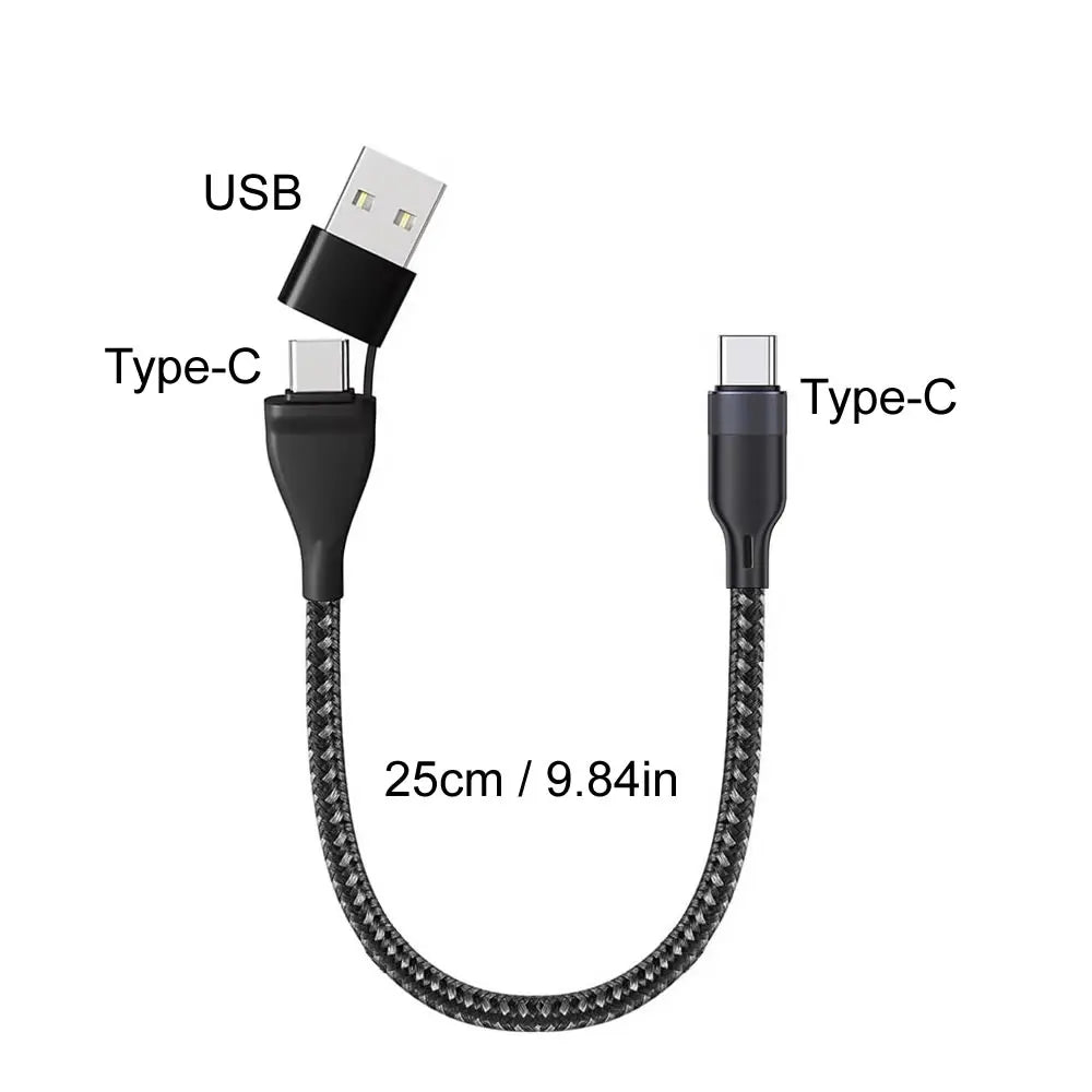 PD60W Type C to Type C Fast Charging Cable 0.25M Short Cable USB C Data Cord for Power Bank Phone Tablet Laptop Portable Charge