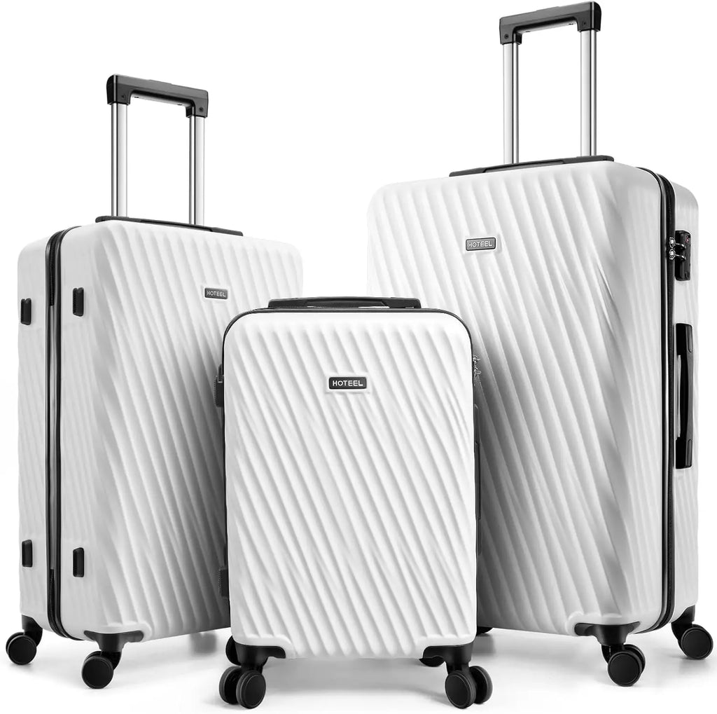 HOTEEL 3-Piece ABS Hardshell Luggage Set | 360° Spinner Wheels, TSA Lock & Waterproof Organizer (20″/24″/28″)