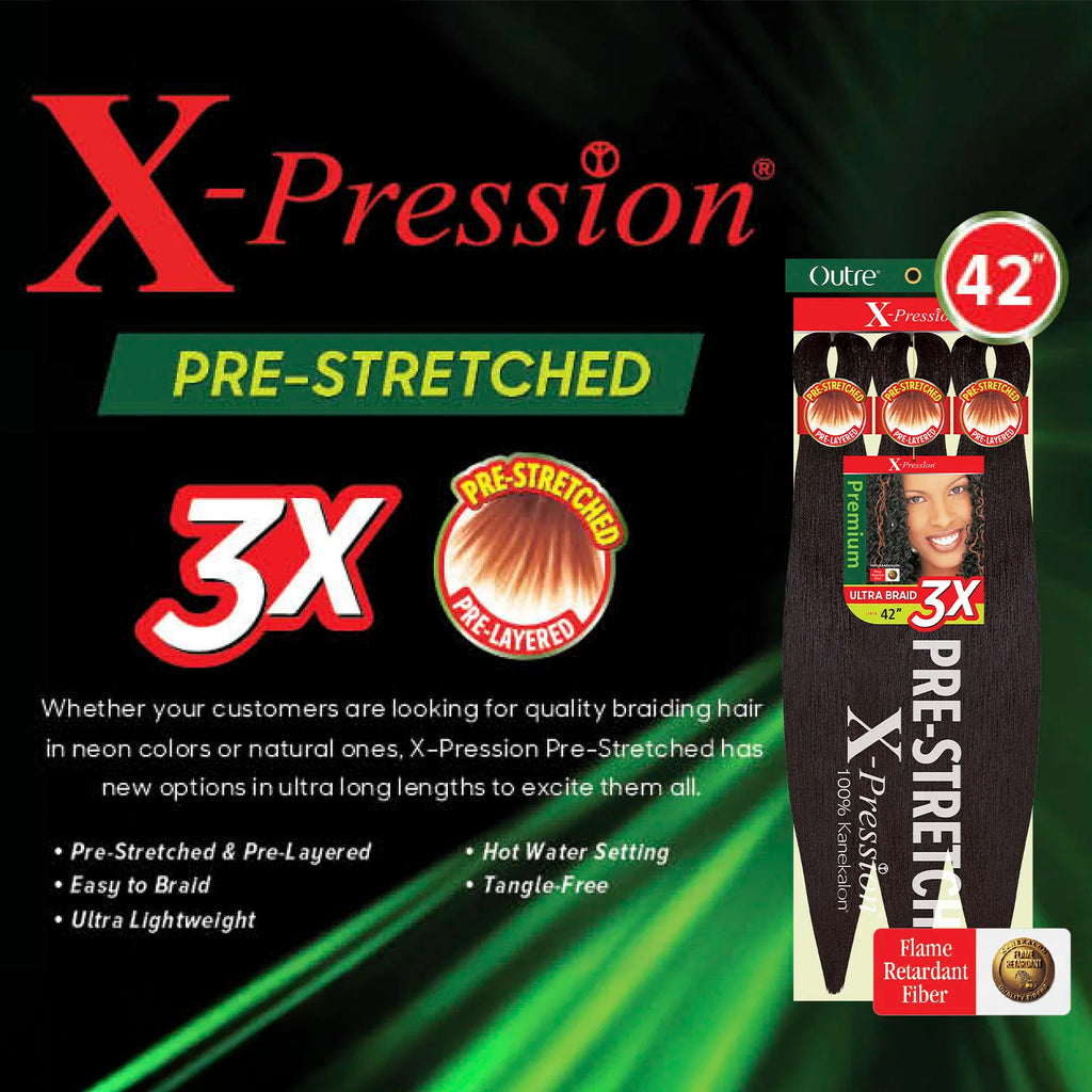 Outre X-Pression Kanekalon 3X Pre-Stretched Braid — 42" Ultra-Light, Long-Lastin