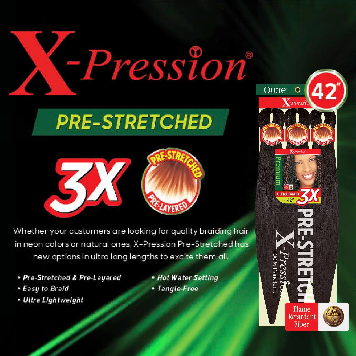 Outre X-Pression Kanekalon 3X Pre-Stretched Braid — 42" Ultra-Light, Long-Lastin