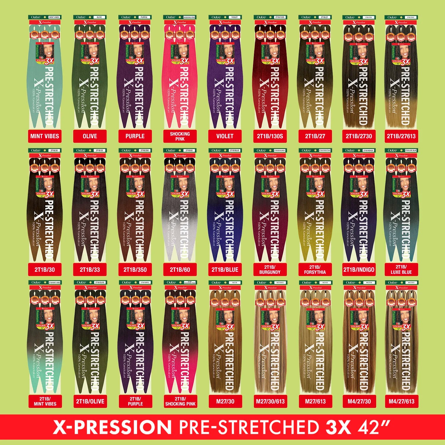 Outre X-Pression Kanekalon 3X Pre-Stretched Braid — 42" Ultra-Light, Long-Lastin