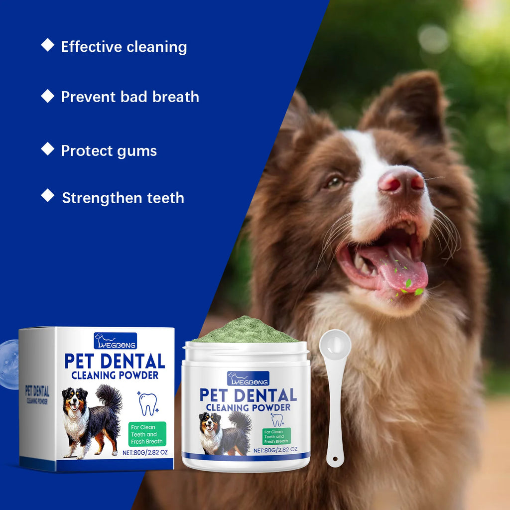 Yegbong Dog Teeth Cleaning Powder Gentle Remove Teeth Stains Prevent Tartar and Plaque Eliminate Bad Breath Pet Teeth Cleaner