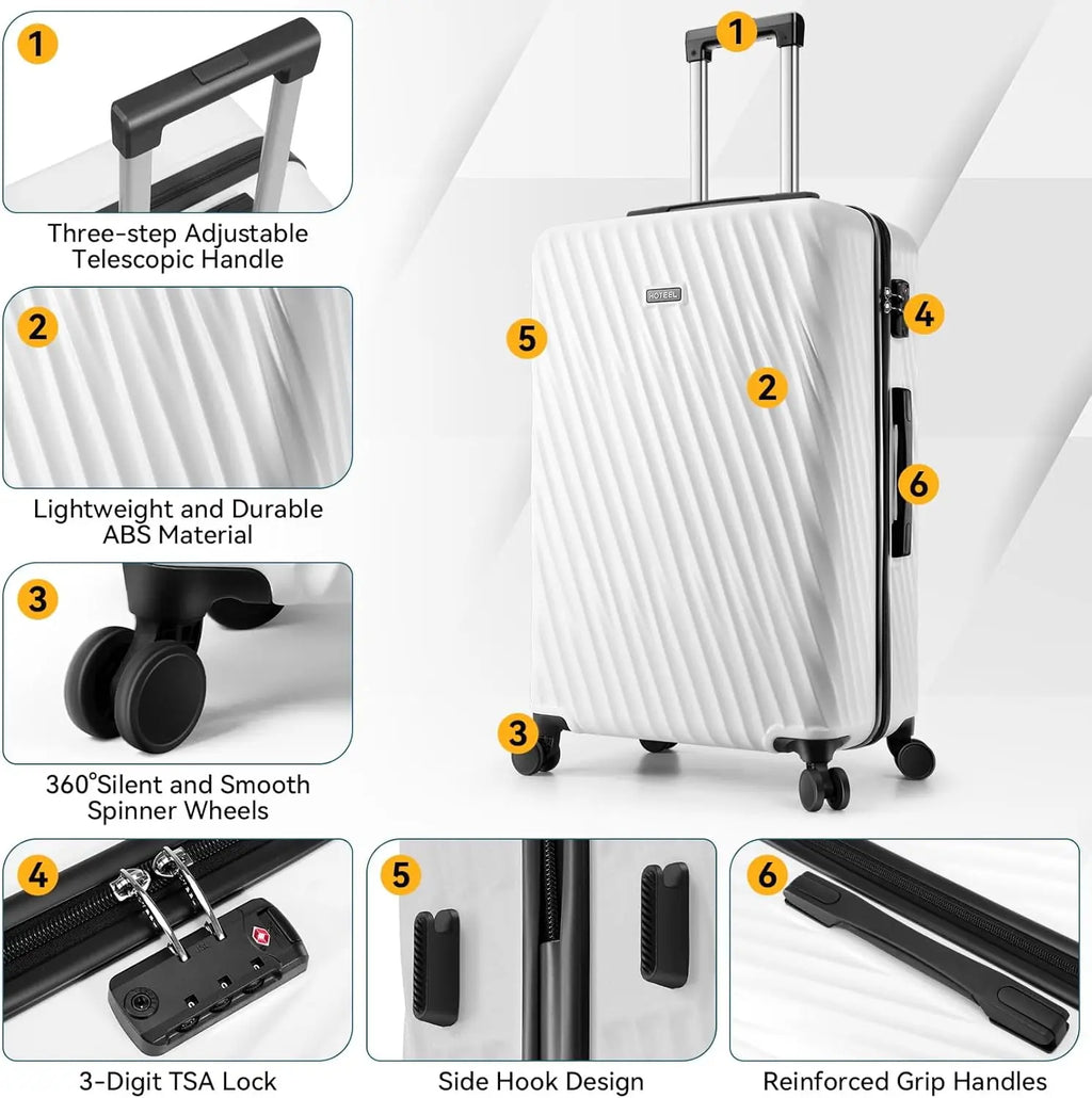 3 Piece Luggage Sets ABS Hardshell Suitcase With Spinner Wheels TSA Lock Travel Carry on Luggages For Women Men 20/24/28 Inch