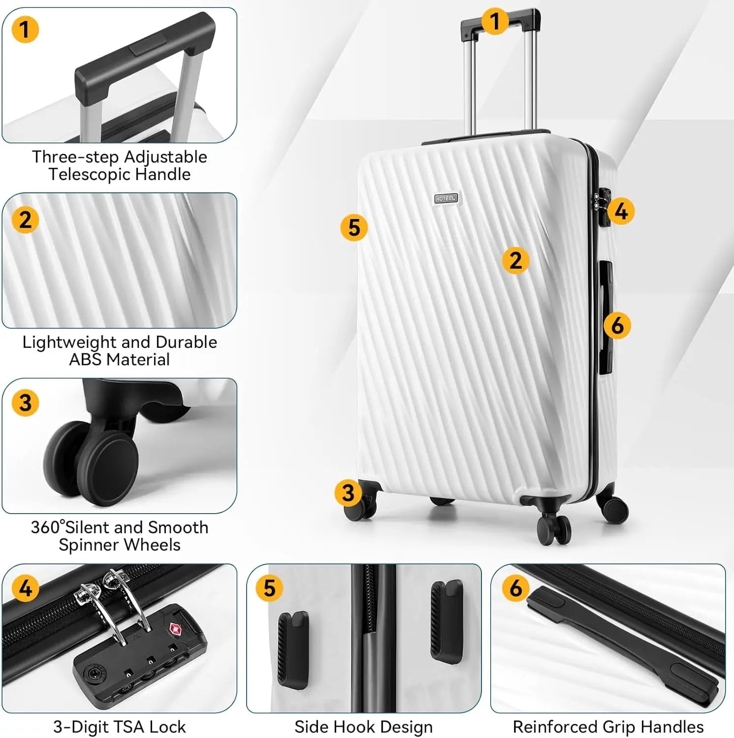 3 Piece Luggage Sets ABS Hardshell Suitcase With Spinner Wheels TSA Lock Travel Carry on Luggages For Women Men 20/24/28 Inch