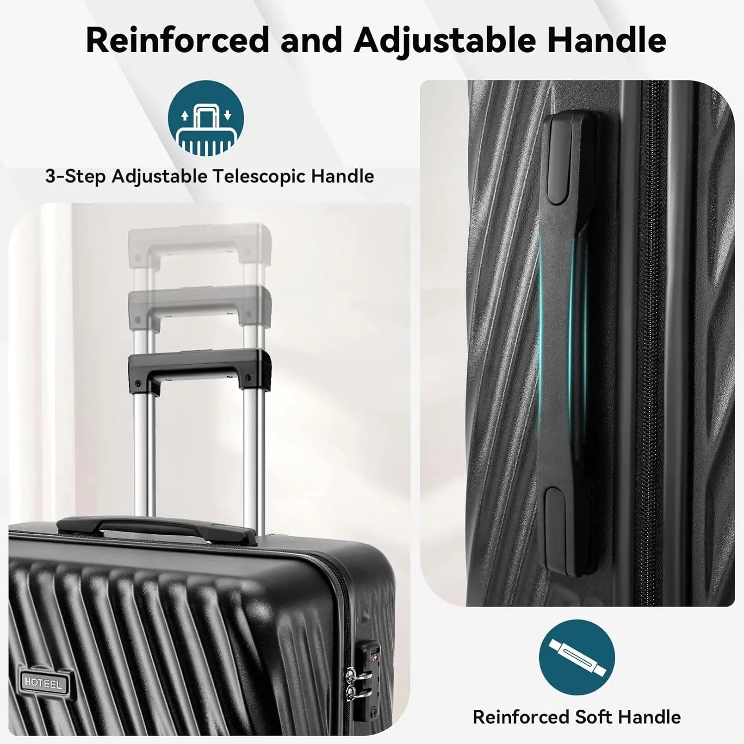 HOTEEL 3-Piece ABS Hardshell Luggage Set | 360° Spinner Wheels, TSA Lock & Waterproof Organizer (20″/24″/28″)