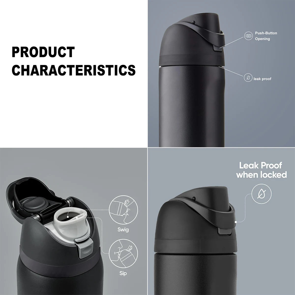 owalaa Avocado black Bottle, 32 oz, 945 ml, retains heat for over 24 h.