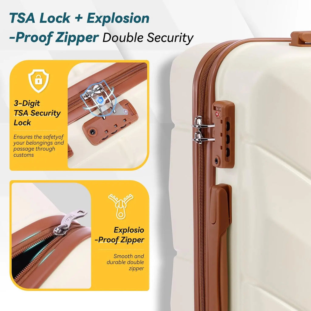 HOTEEL 3-Piece ABS Hardshell Luggage Set | Spinner Wheels, TSA Lock & Waterproof Organizer (20″/24″/28″)