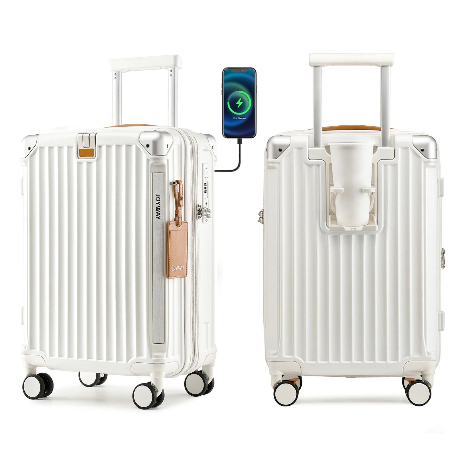 Joyway Luggage Sets 3 Piece, Expandable Suitcase with Smart Cup Holder and USB Port, Hardside Carry On Checked with TSA Lock