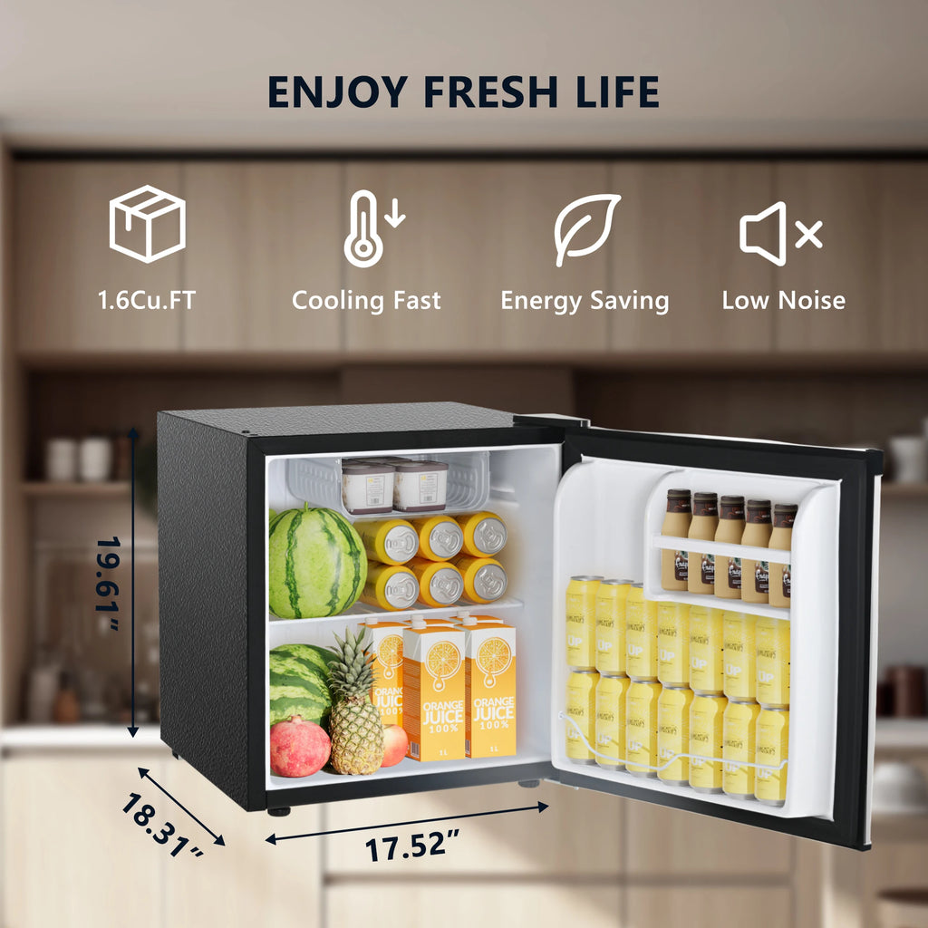 SIMZLIFE 1.7 Cu.Ft Mini Fridge with Freezer Reversible Single Door Compact Refrigerator Adjustable Fridge for Bedroom Office Bar