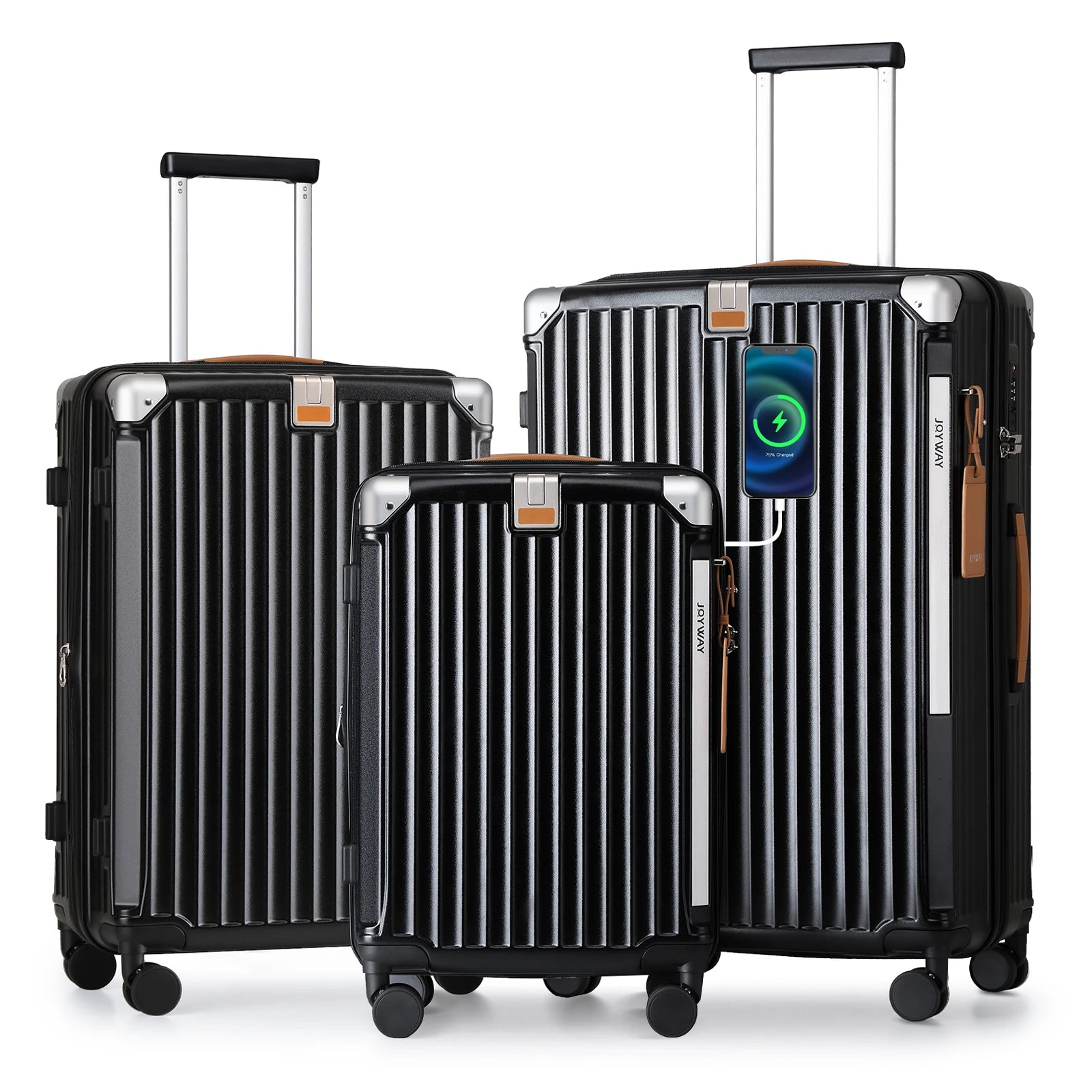 Joyway Luggage Sets 3 Piece, Expandable Suitcase with Smart Cup Holder and USB Port, Hardside Carry On Checked with TSA Lock