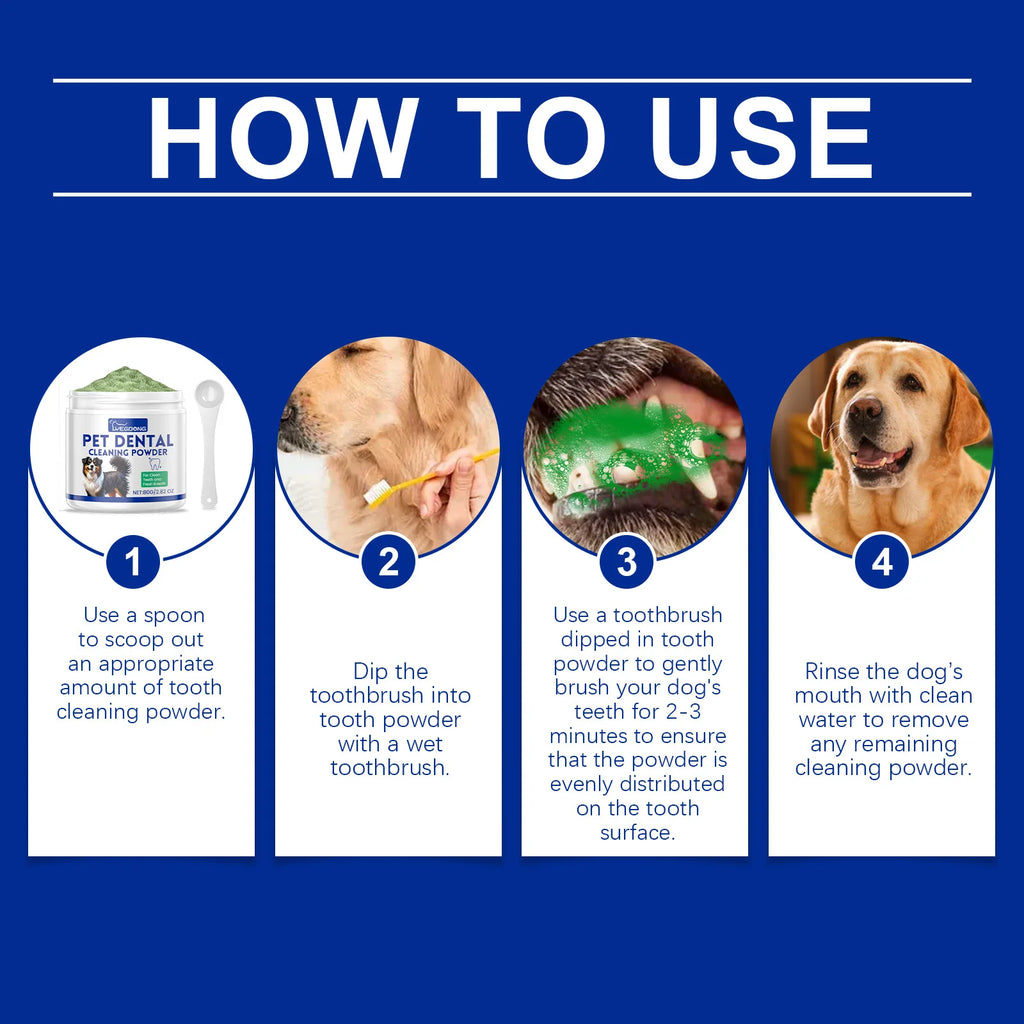 Yegbong Dog Teeth Cleaning Powder Gentle Remove Teeth Stains Prevent Tartar and Plaque Eliminate Bad Breath Pet Teeth Cleaner