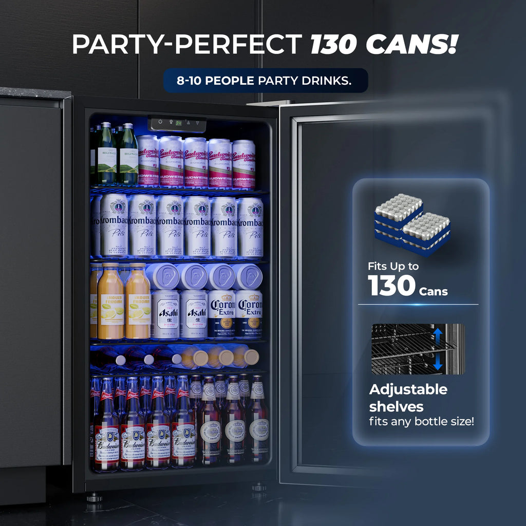 Beverage Refrigerator/Cooler,130Cans Mini Fridge,3.1Cu.Ft Capacity,LED Temperature Control,Flip-Up Door,Suitable for Home/Office