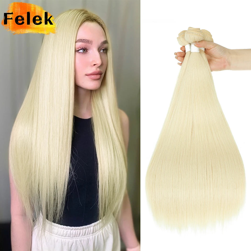 1Pc Straight Hair Bundles Synthetic Natural Hair Weaving 613 Blonde Bundle Hair Extensions Ombre Red Brown Weave Long Fiber Hair