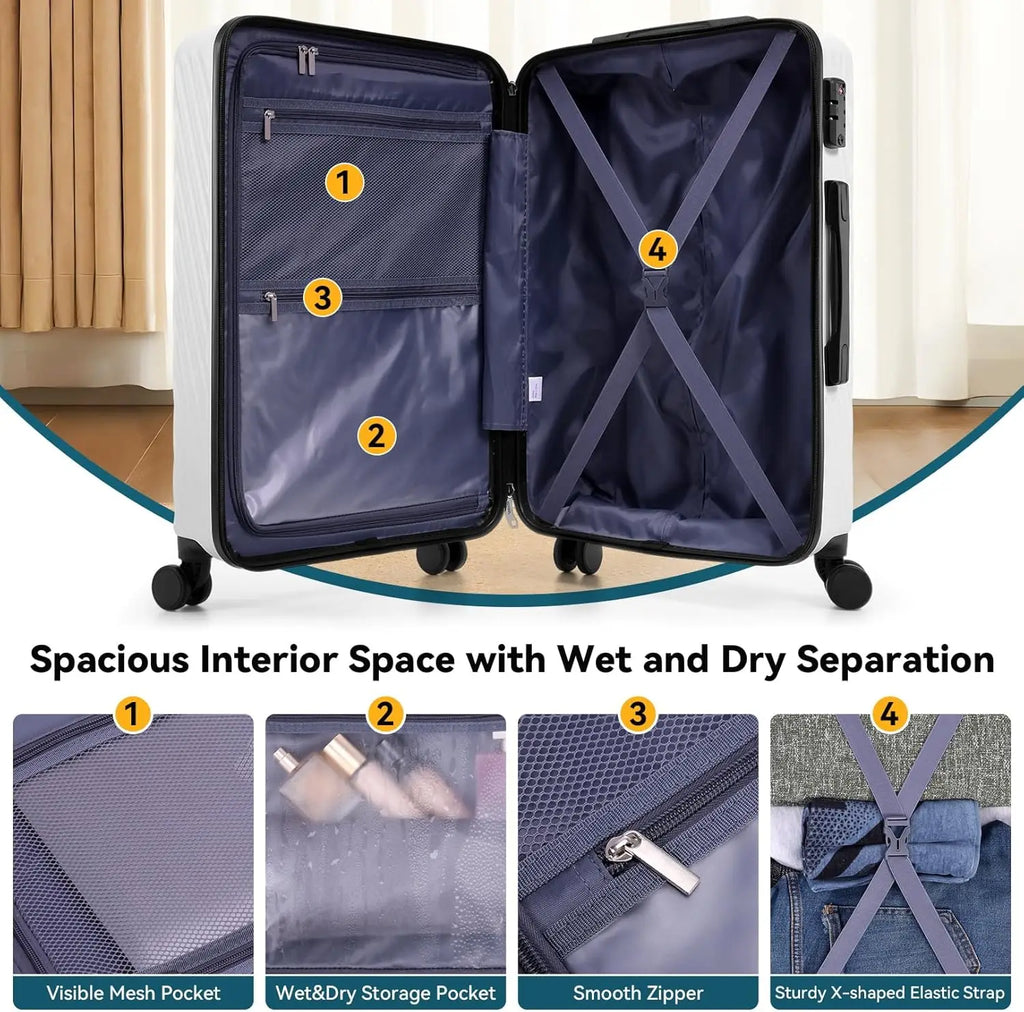 HOTEEL 3-Piece ABS Hardshell Luggage Set | 360° Spinner Wheels, TSA Lock & Waterproof Organizer (20″/24″/28″)