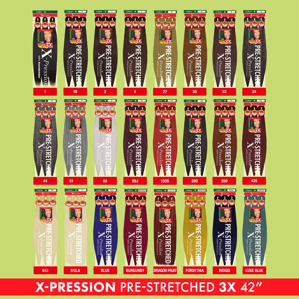 Outre X-Pression Kanekalon 3X Pre-Stretched Braid — 42" Ultra-Light, Long-Lastin