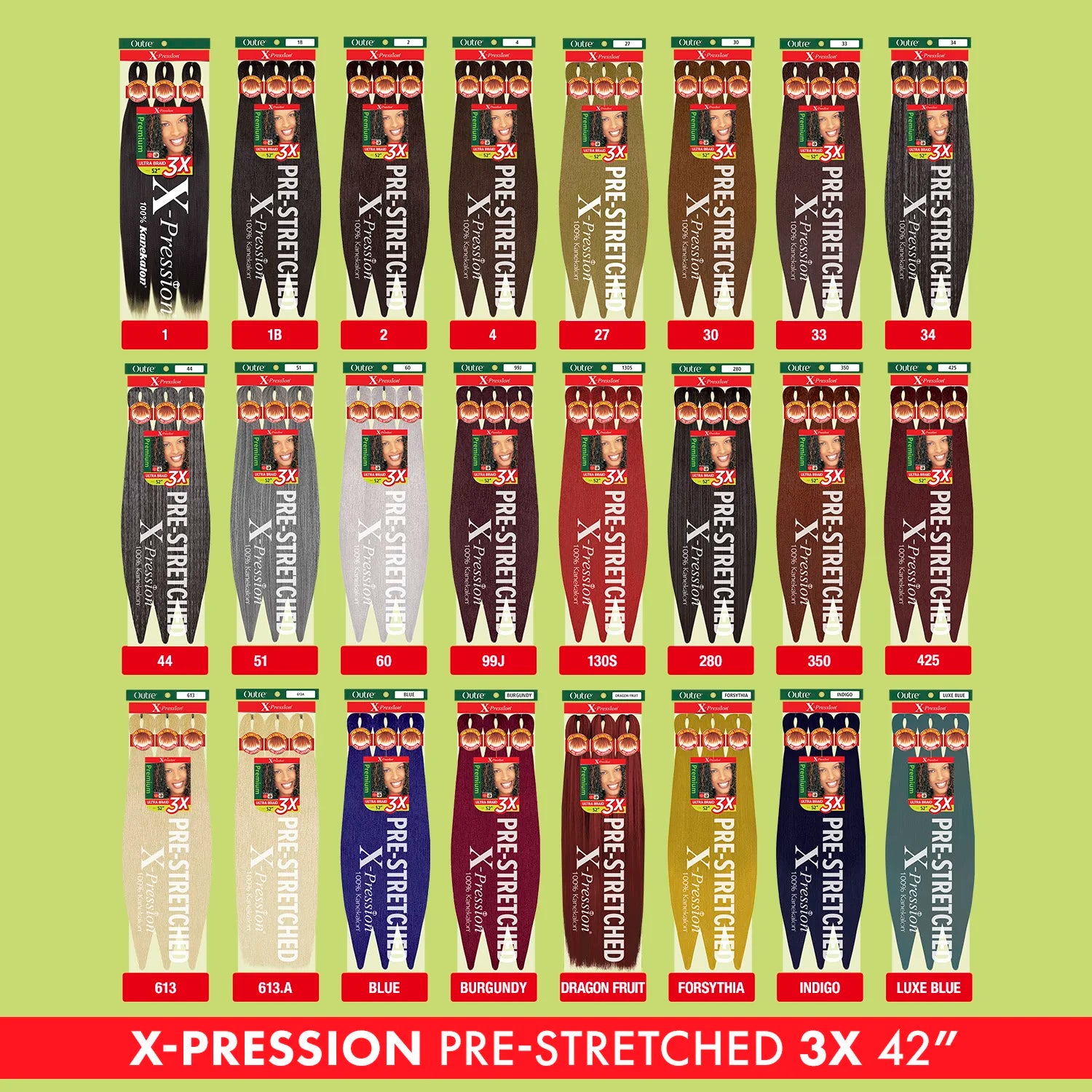 Outre X-Pression Kanekalon 3X Pre-Stretched Braid — 42" Ultra-Light, Long-Lastin
