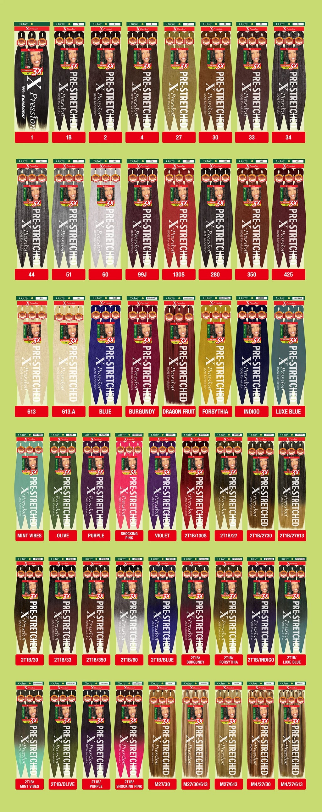 Outre X-Pression Kanekalon 3X Pre-Stretched Braid — 42" Ultra-Light, Long-Lastin