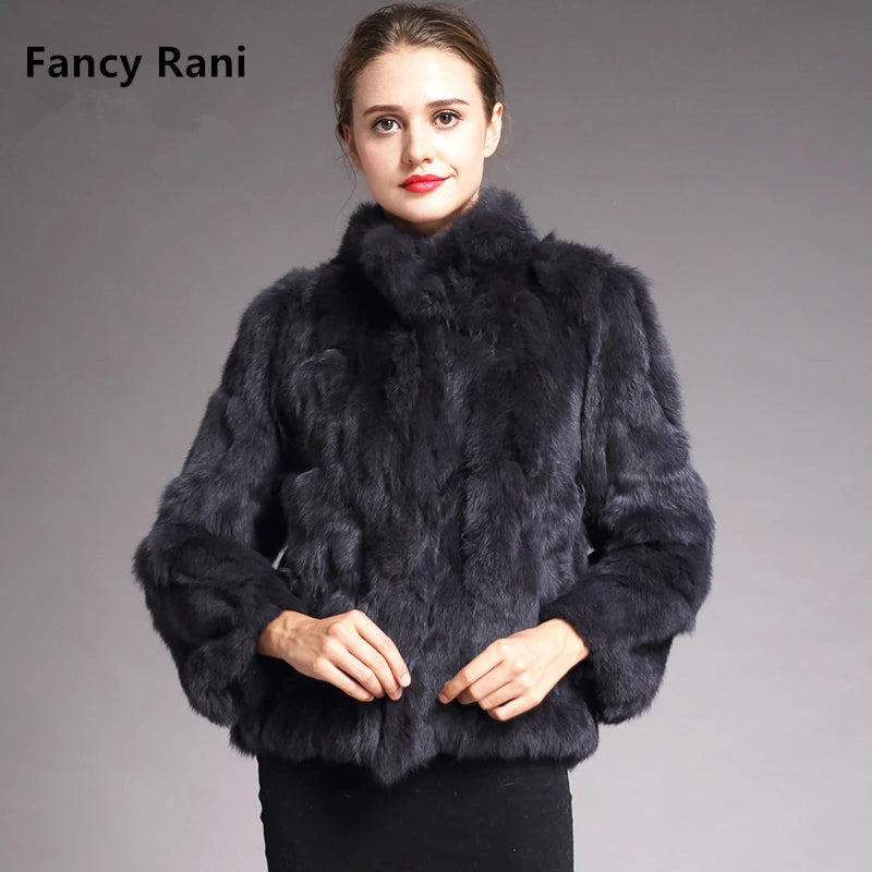 Natural Rabbit Fur Coat Women Winter Jacket Real Leather And Fur Bolero Women's Clothing Female Outerwears With 2025 Black Cold