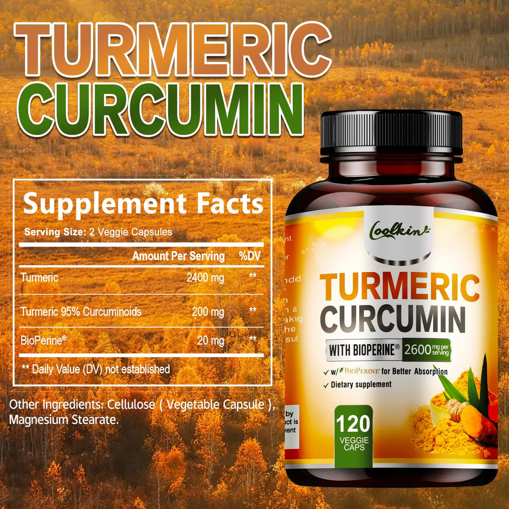 Coolkin Turmeric Curcumin 95% with BioPerine® – Highly Absorbable Joint & Digestive Support, Antioxidant Wellness (120 Capsules)