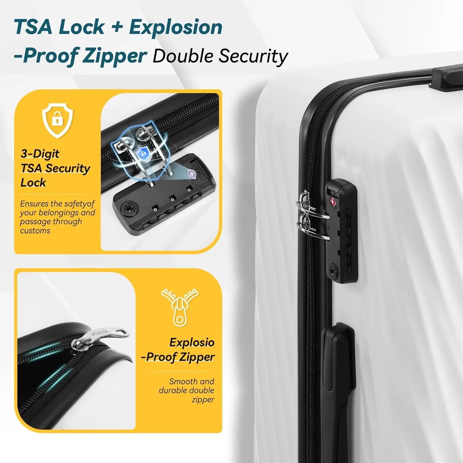 HOTEEL 3-Piece ABS Hardshell Luggage Set | 360° Spinner Wheels, TSA Lock & Waterproof Organizer (20″/24″/28″)