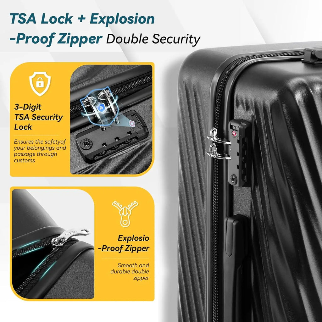 HOTEEL 3-Piece ABS Hardshell Luggage Set | 360° Spinner Wheels, TSA Lock & Waterproof Organizer (20″/24″/28″)