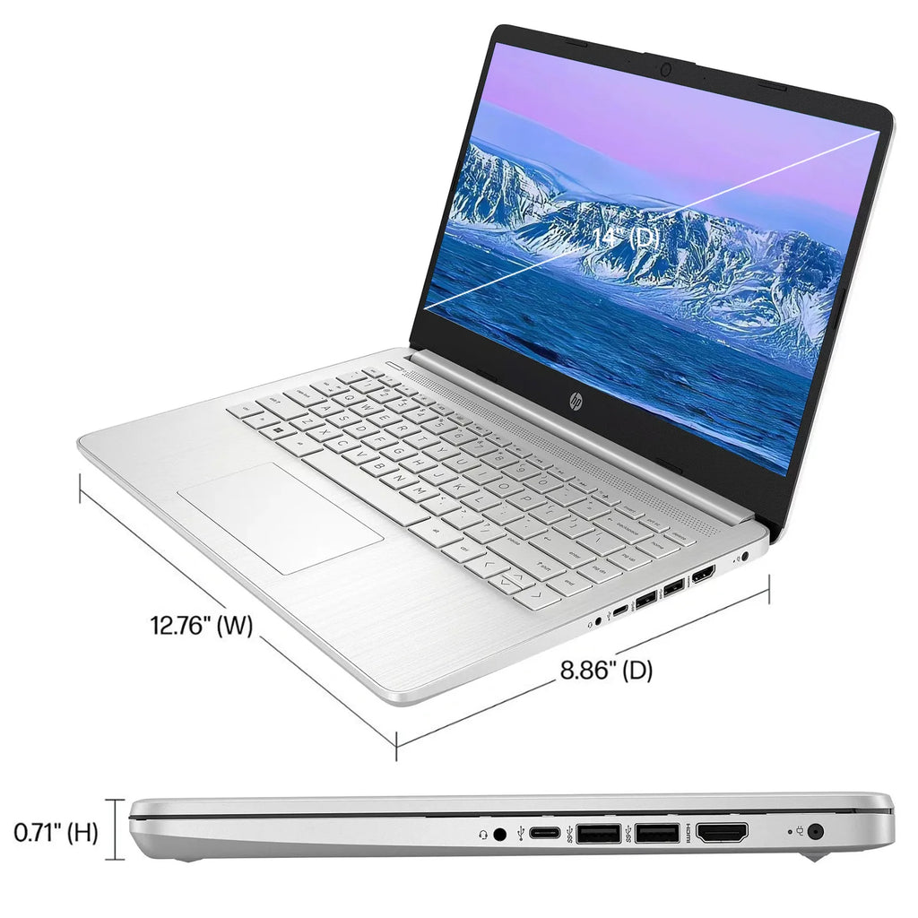 HP 14″ Business Laptop — Intel Celeron N4120, 16GB DDR4 RAM, 384GB Storage (128GB eMMC + 256GB MicroSD), Windows 11 Home S, 1-Year Office 365, Silver