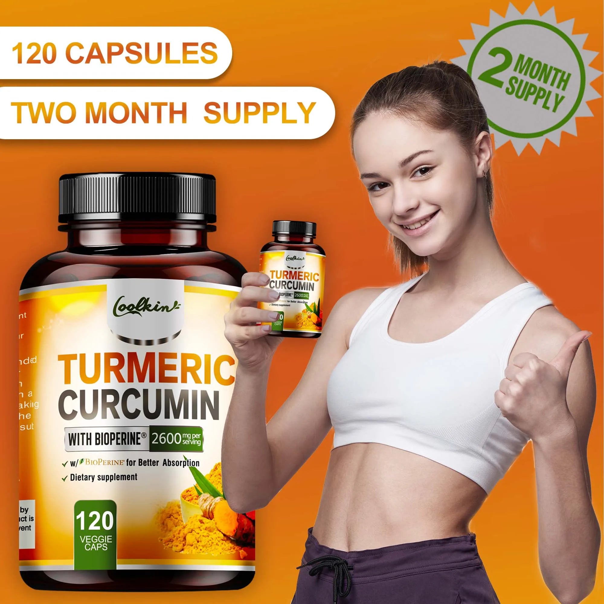Coolkin Turmeric Curcumin 95% with BioPerine® – Highly Absorbable Joint & Digestive Support, Antioxidant Wellness (120 Capsules)
