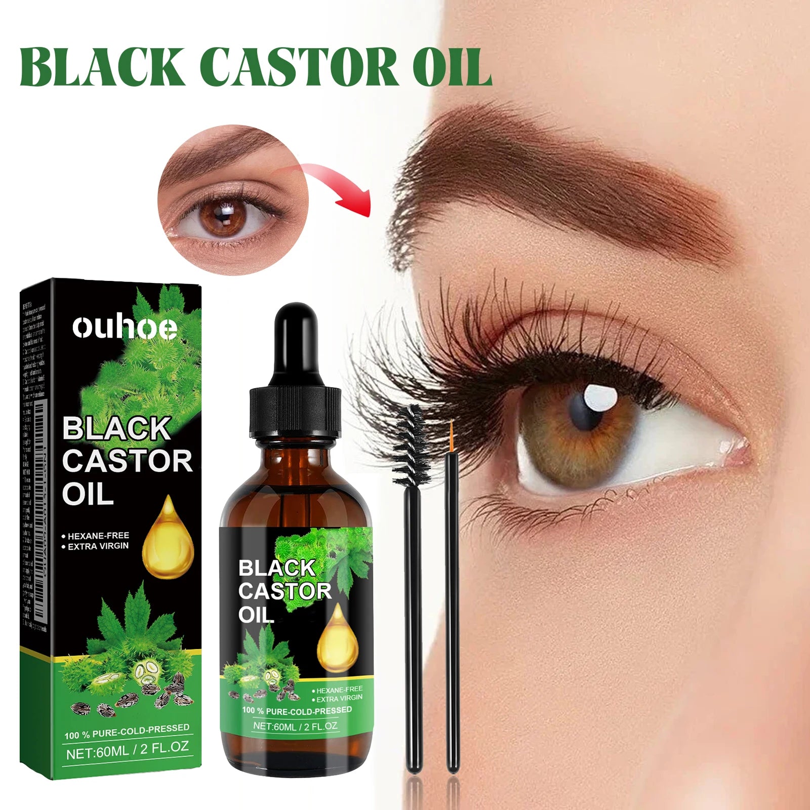 Ouhoe Organic Black Castor Oil – 60ml Hair Growth & Scalp Repair Serum