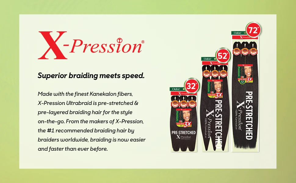 Outre X-Pression Kanekalon 3X Pre-Stretched Braid — 42" Ultra-Light, Long-Lastin