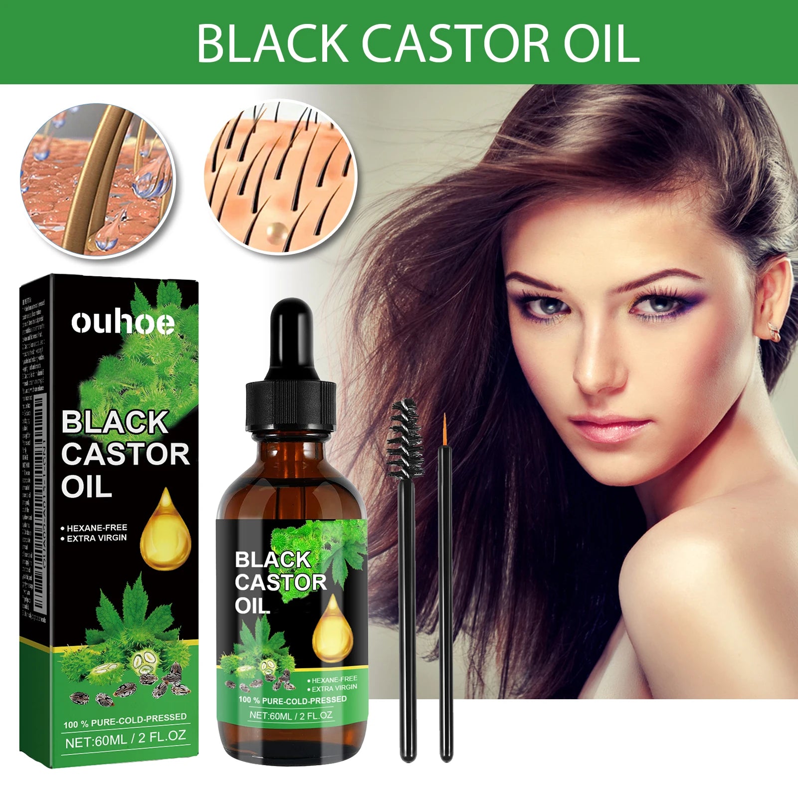 Ouhoe Organic Black Castor Oil – 60ml Hair Growth & Scalp Repair Serum