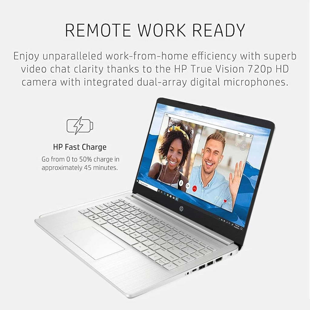 HP 14″ Business Laptop — Intel Celeron N4120, 16GB DDR4 RAM, 384GB Storage (128GB eMMC + 256GB MicroSD), Windows 11 Home S, 1-Year Office 365, Silver