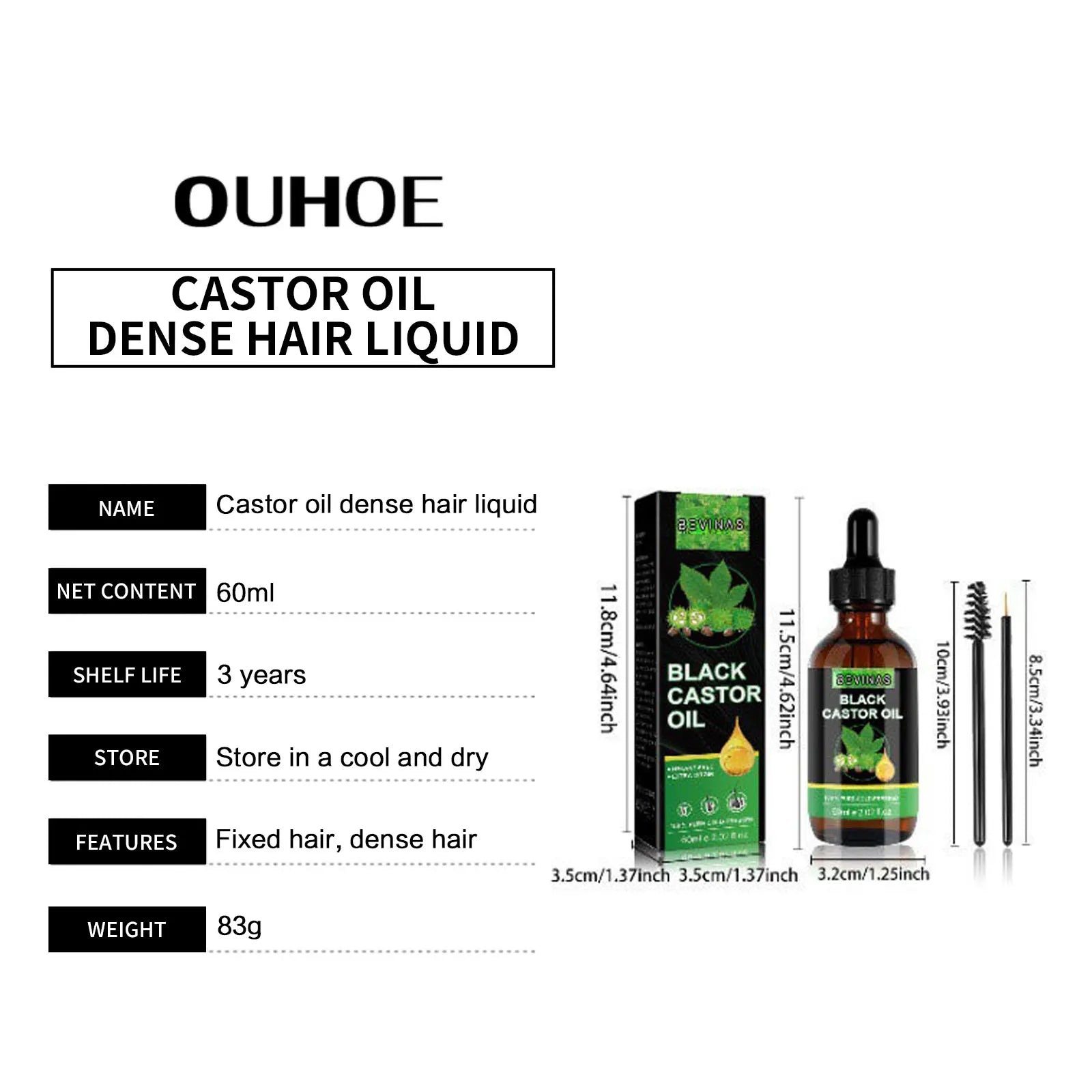 Ouhoe Organic Black Castor Oil – 60ml Hair Growth & Scalp Repair Serum