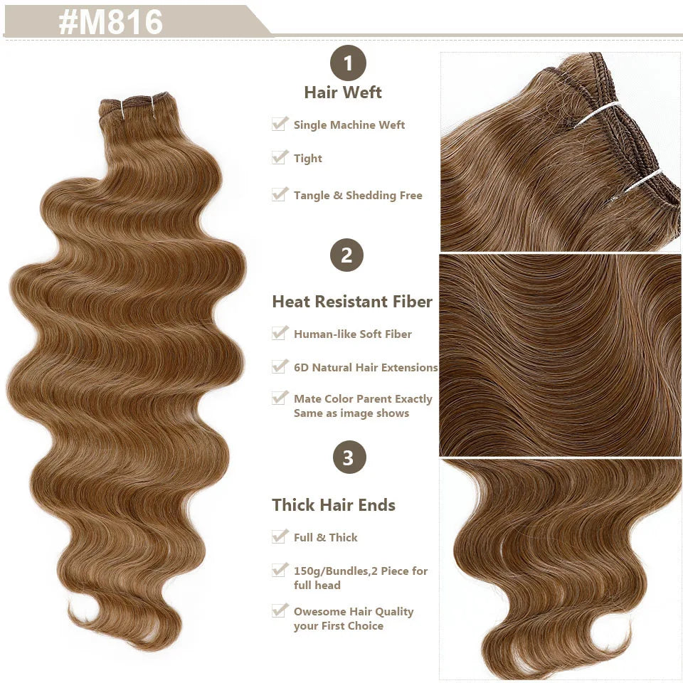 Magicae 200g/Pc Chocolate Ombre Brown Orange Blond 27/613 Grey High Temperature Synthetic Hair Extension 30Inch Body Wave Bundle