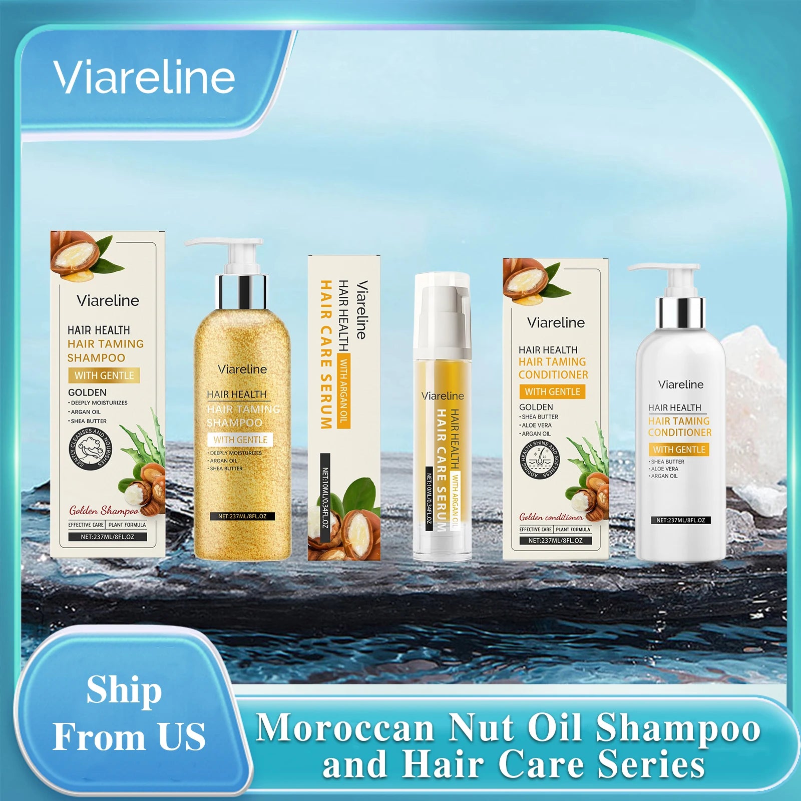 Viareline Moroccan Argan Oil Hair Care Series – Shampoo, Conditioner & Serum 3-in-1 Set