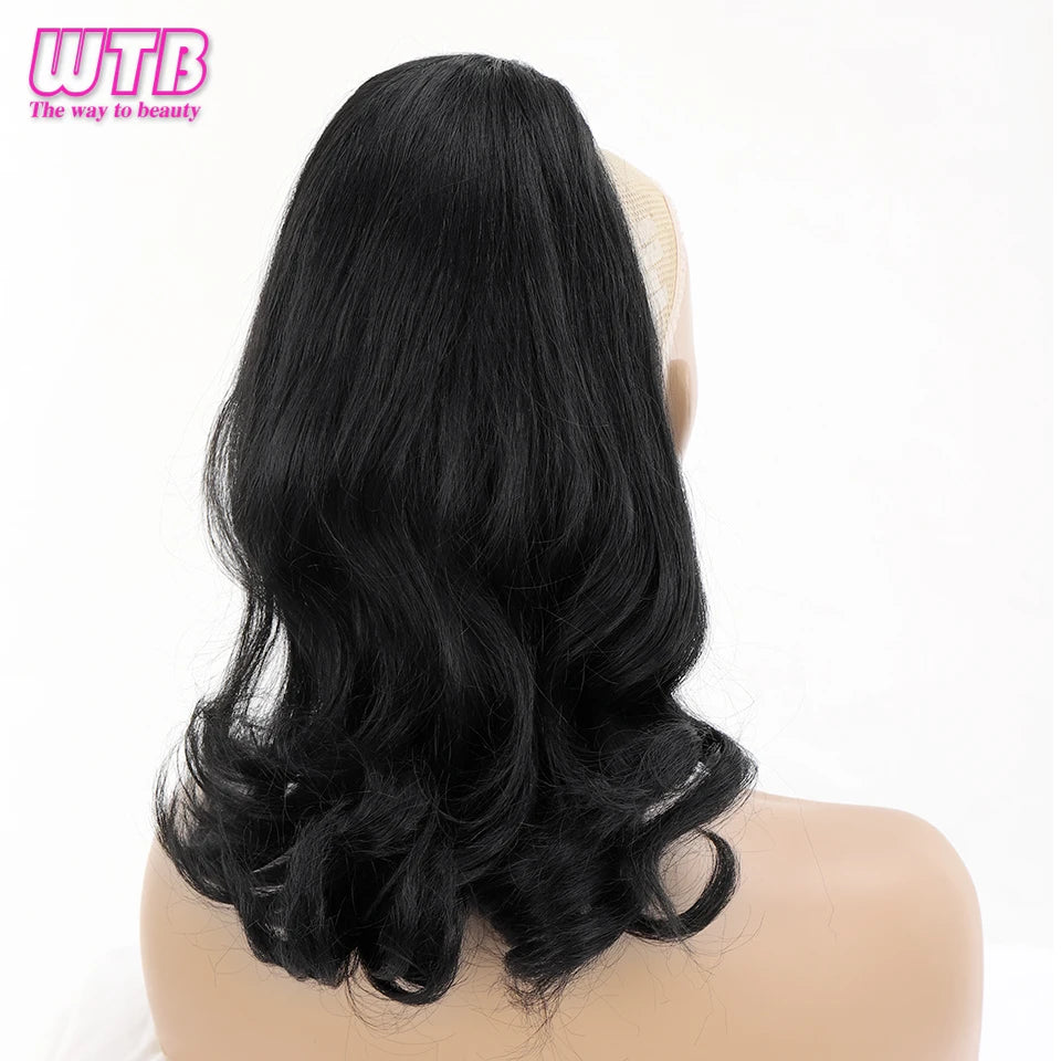 WTB Synthetic Natural Black Yaki Ponytail Warping for Women Tail Wavy Drawstring Ponytail Extension Hair Bun Hairpieces