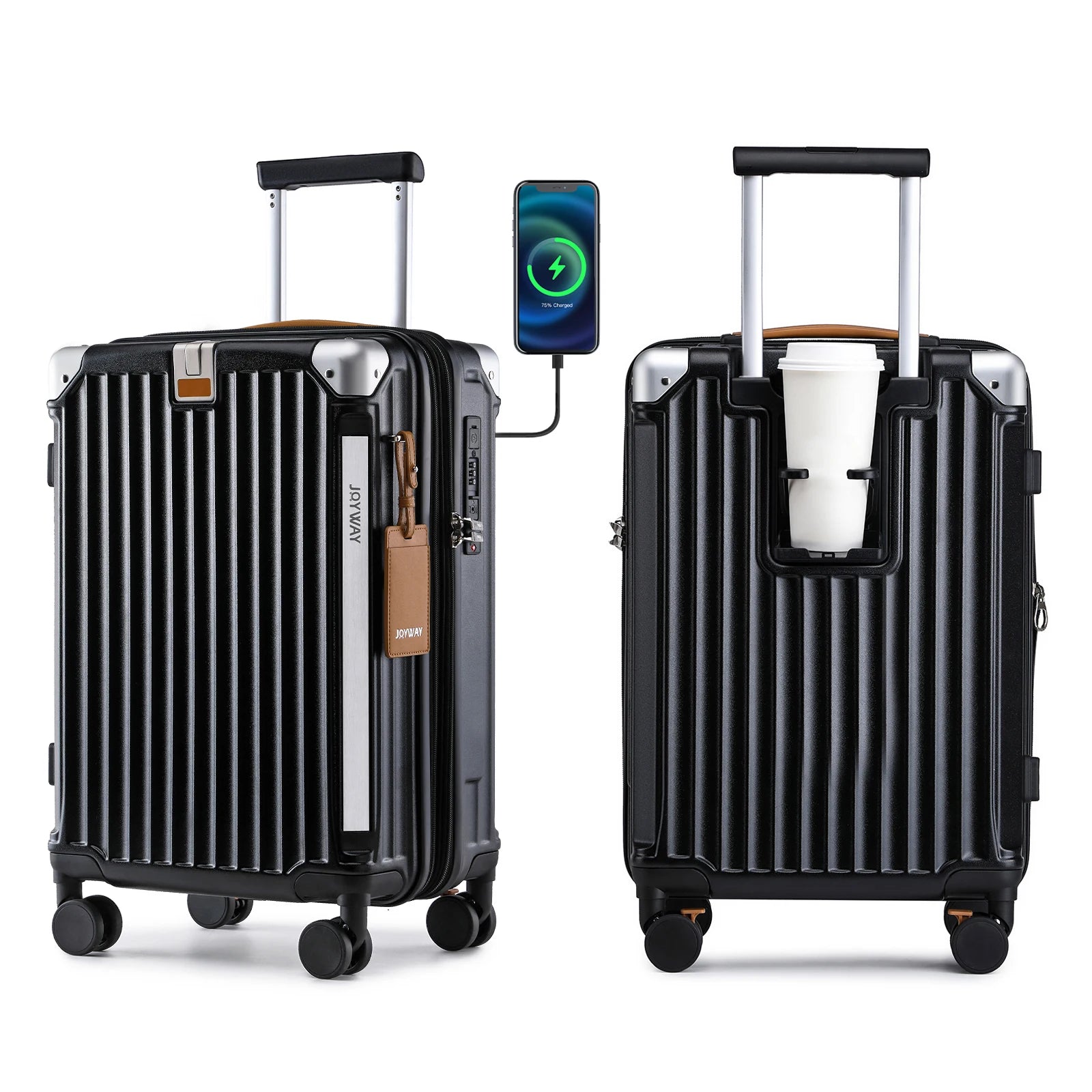 Joyway Luggage Sets 3 Piece, Expandable Suitcase with Smart Cup Holder and USB Port, Hardside Carry On Checked with TSA Lock