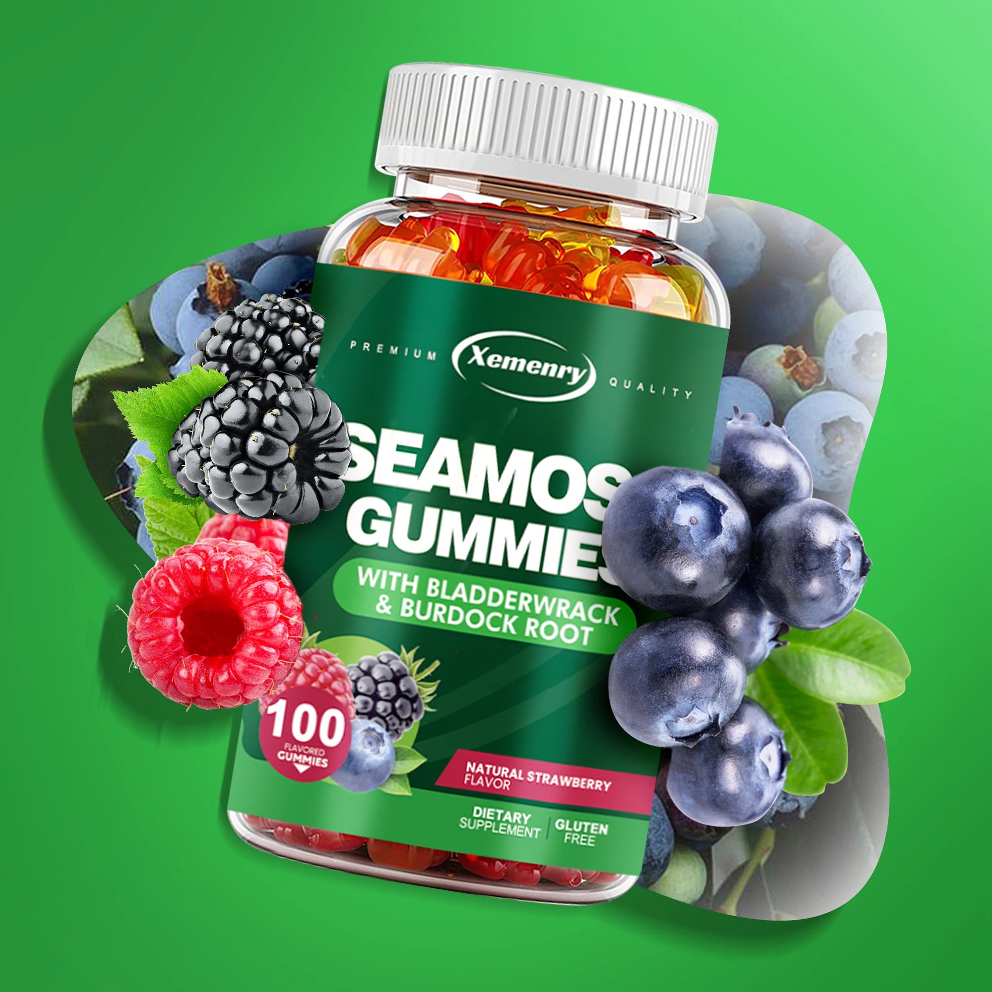 SEAMOSS Gummies - with Bladderwrack, Burdock Root - Immune Health, Healthier Skin & Hair, Detox - 100 Gummies