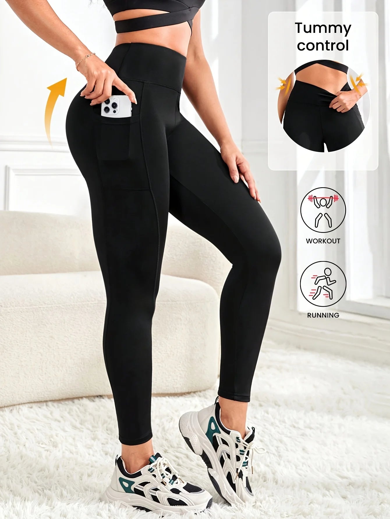 1PC Women’s Plus Size High-Waisted Black Yoga Leggings, Flexible Stretchy Comfort, Ideal for Pilates Gym Running Hiking Fitness